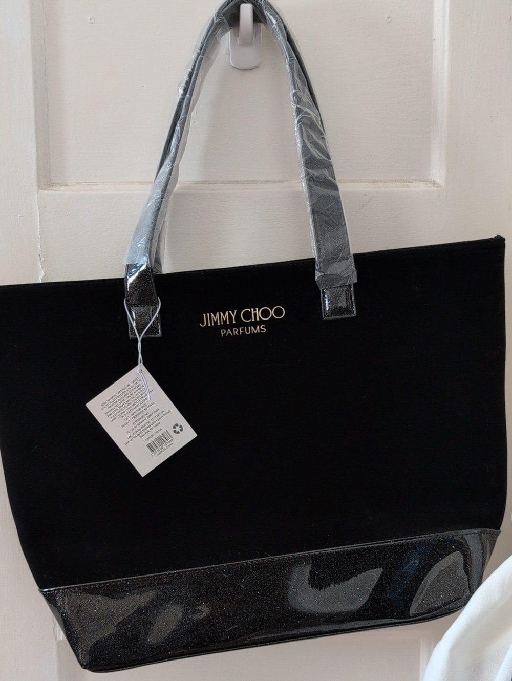Jimmy Choo Black Velvet Tote with Glitter Trim - Never Used